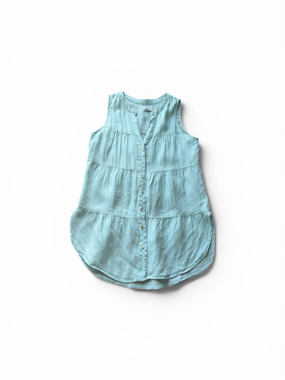 100% Linen Sigrid Olsen Sleeveless light blue Tiered Button-Front Tunic